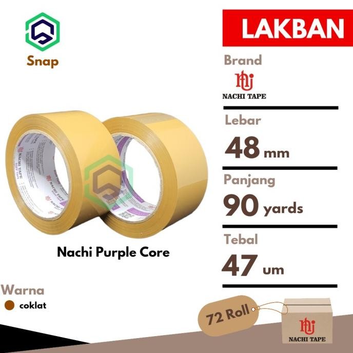 

LAKBAN PLAKBAN SOLASI NACHI COKELAT 1 DUS = 72 ROLL 2 INCH X 90 YARDS ASLI