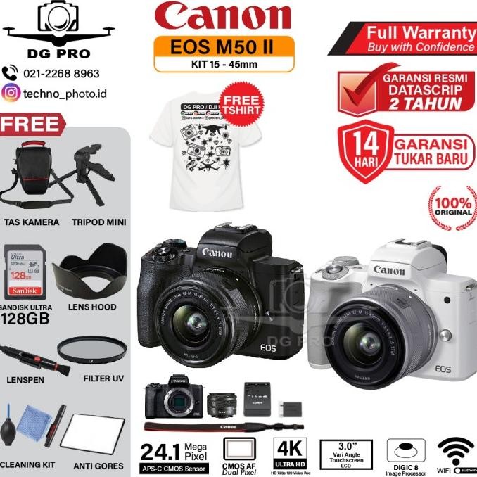 Canon Eos M50 Ii Kit 15-45Mm Garansi Resmi M 50 Mark 2 Mirrorless