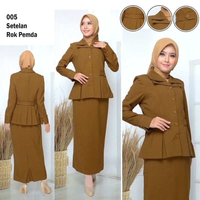 SALE SERAGAM PEMDA BAJU PDH PNS WANITA BAJU DINAS PEMDA PNS ASN KHAKY COKLAT MODEL KRAH SUSUN FREE