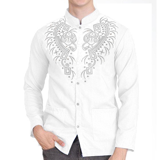 PALING MURAH HIPNOP BAJU KOKO MED ATASAN MUSLIM PRIA SLIMFIT LENGAN PANJANG POLOS PUTIH HITAM