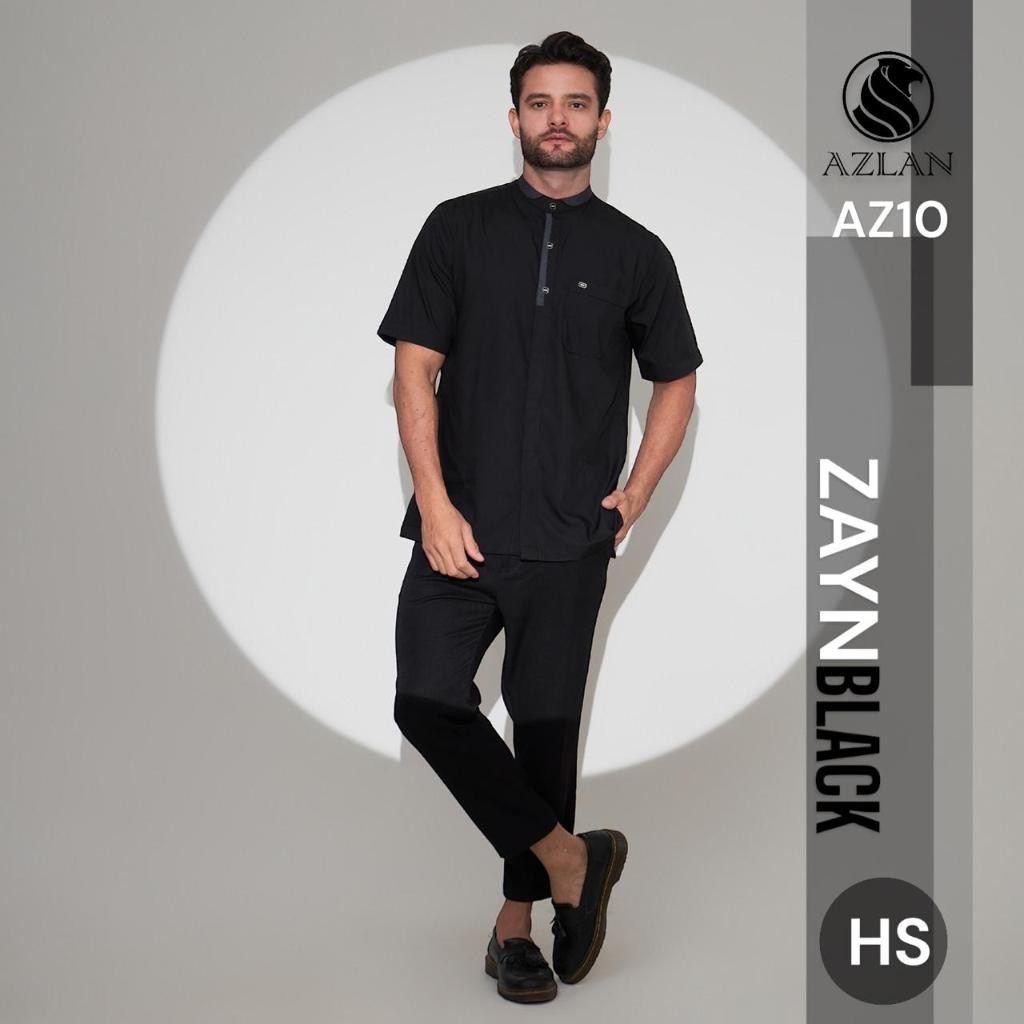 PALING MURAH AZLAN Indonesia - Kemeja Koko Pria Zayn Hitam Baju Muslim Pria Warna Hitam Lengan