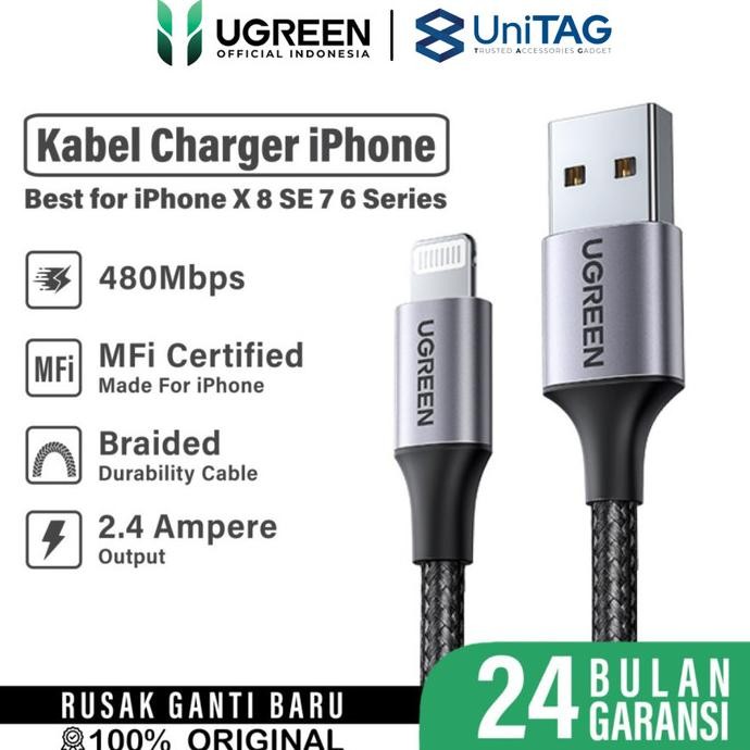 Ugreen Kabel Data Fast Charging Iphone Xr Xs Max X 8 Se 7 6 Plus Charger Usb To Lightning Cable Mfi