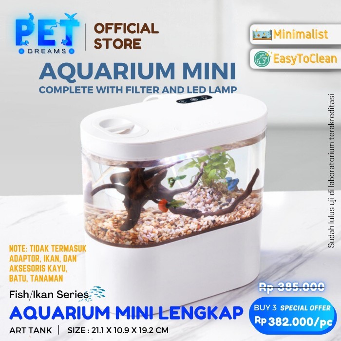 Aquarium Mini Cupang Komplit Filter dan LED Lampu / Aquarium mini USB