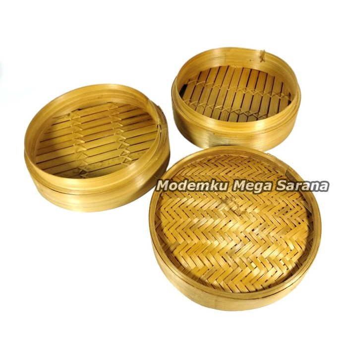 Klakat Bambu Dimsum 18Cm Kukusan Bambu - 2 Wadah + 1 Tutup