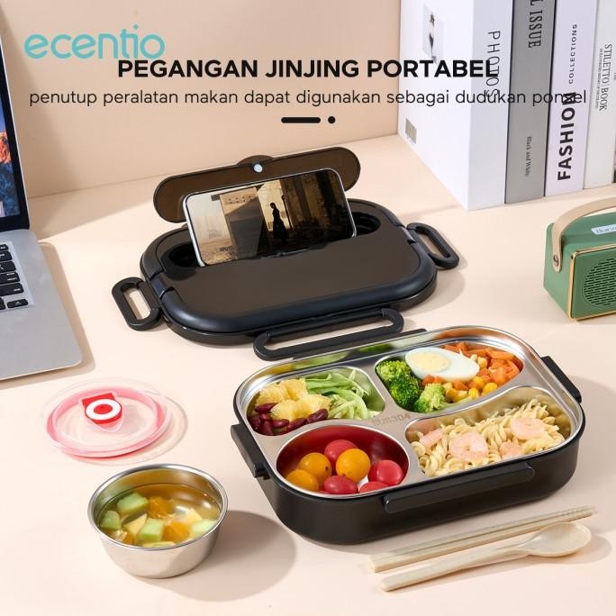 Ecentio 1L Kotak Makan Stainless 304 Tempat Makan Lunch Box 4/5 Sekat