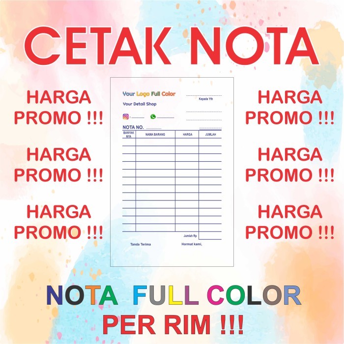 

TERBARU FULL COLOR Cetak Nota Bon 3 Rangkap/Ply Carbonless Tanpa Karbon