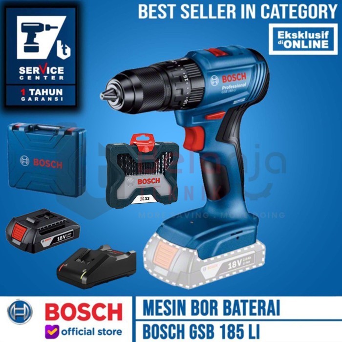 Bosch Bor Tembok Baterai Cordless GSB 185 LI 18V + Mata X-line 33 Pcs
