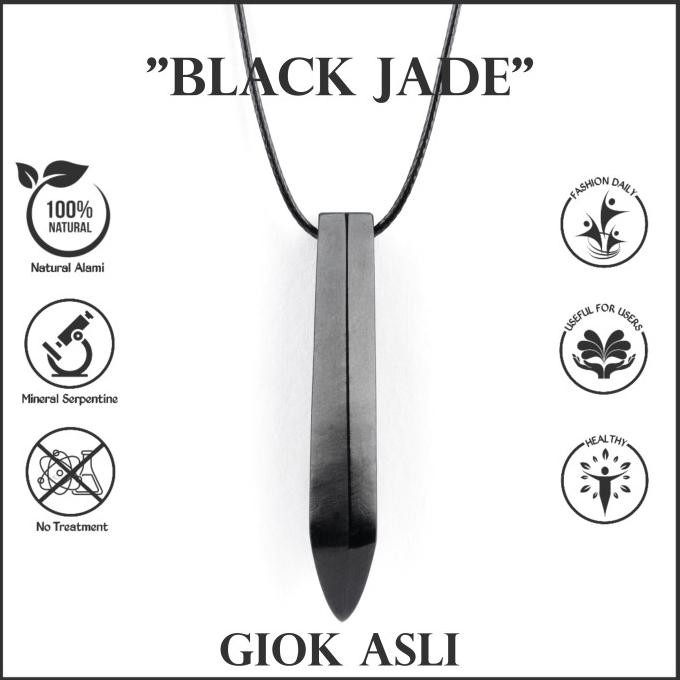 Kalung Pria Liontin Batu Giok Hitam Natural Black Jade Garansi Asli