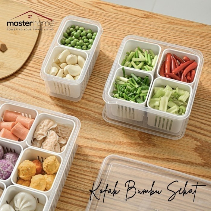 

OBRAL Masterhome Kotak Saringan Toples 4 Sekat Dengan Tutup Kotak Penyimpanan Bumbu Dapur Wadah