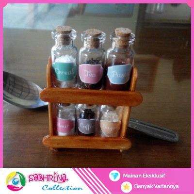 

STOK TERBATAS Miniatur Toples Tempat Bumbu isi 6 dan Rak
