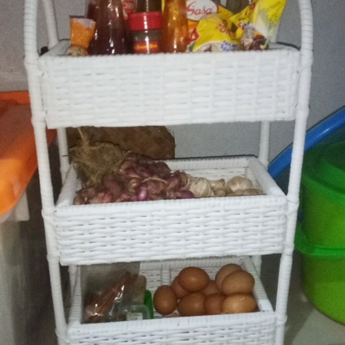 

BERKUALITAS Keranjang rotan kotak 3 susun sintetis / rak bumbu dapur