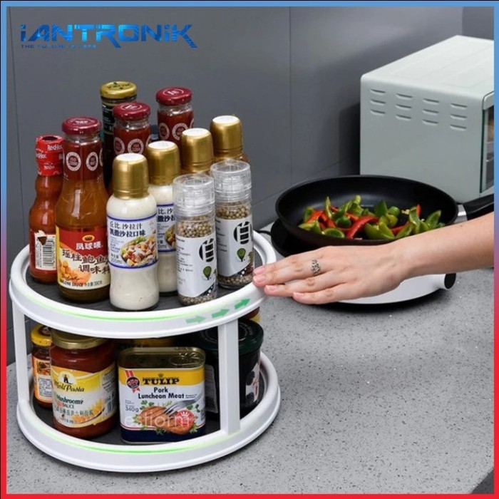 

TERBAIK KIYOTE Rak Bumbu Dapur 2 Susun Berputar Anti Selip - Rak Dapur Putar