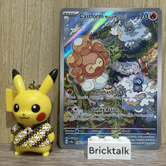 Kartu Pokemon TCG sv8s Castform Wujud Matahari AR 186/182 Kilat Mengkilap, Kilat Rasi Trading Card G