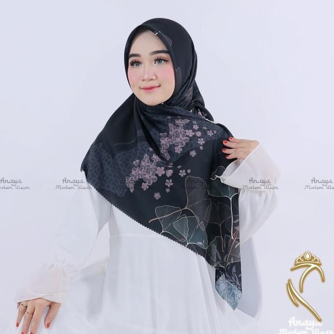 TERBARU ANAYA-15 HIJAB/KERUDUNG/JILBAB SEGI EMPAT MOTIF SYAR'I 130X130 VOAL SUBLIME PREMIUM HITAM-K-