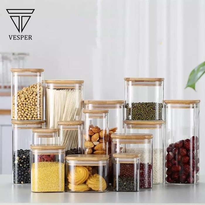 

TERLENGKAP toples bambu kotak makanan bumbu serbaguna food square storage jar TS