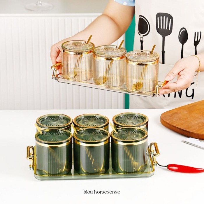 

PROMO Wadah Tempat Bumbu Elegan Minimalis dengan sendok gold transparan