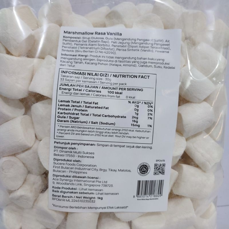 

Corniche Marshmallow Mega Snow White 1kg - Marsmelow Marshmalow Halal