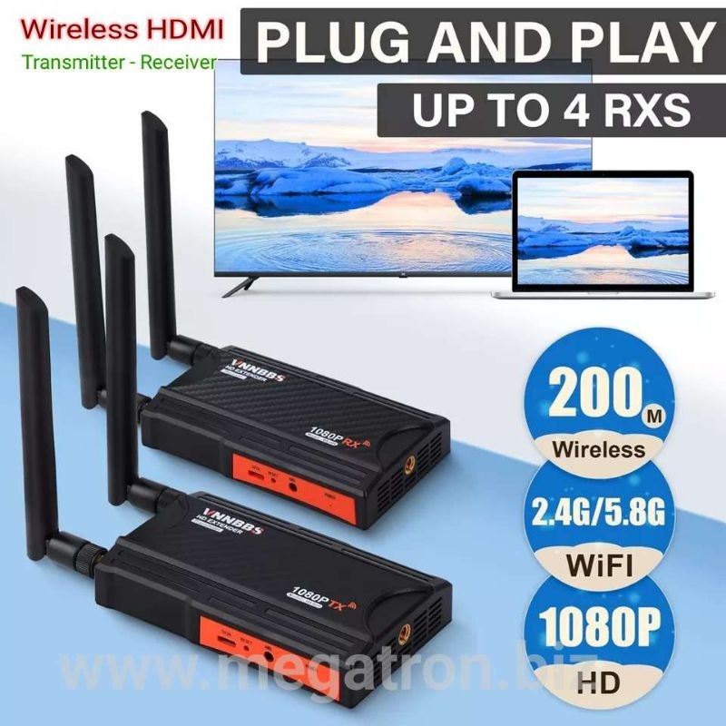 Wireless HDMI Transmitter & Receiver (HD Video Sender) - Support 4 Receiver - up to 200 meter