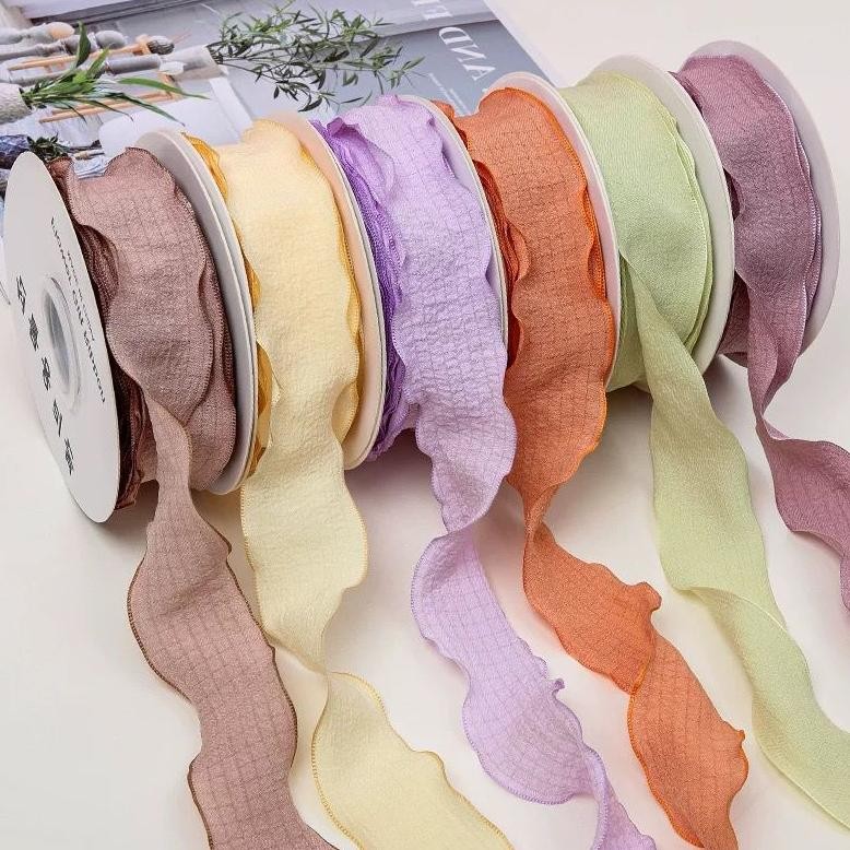 

BISA COD [1ROLL/9METER] Korea Ribbon Wave / Pita buket bunga / Pita kado / Flower bouquet ribbon roll ia-76
