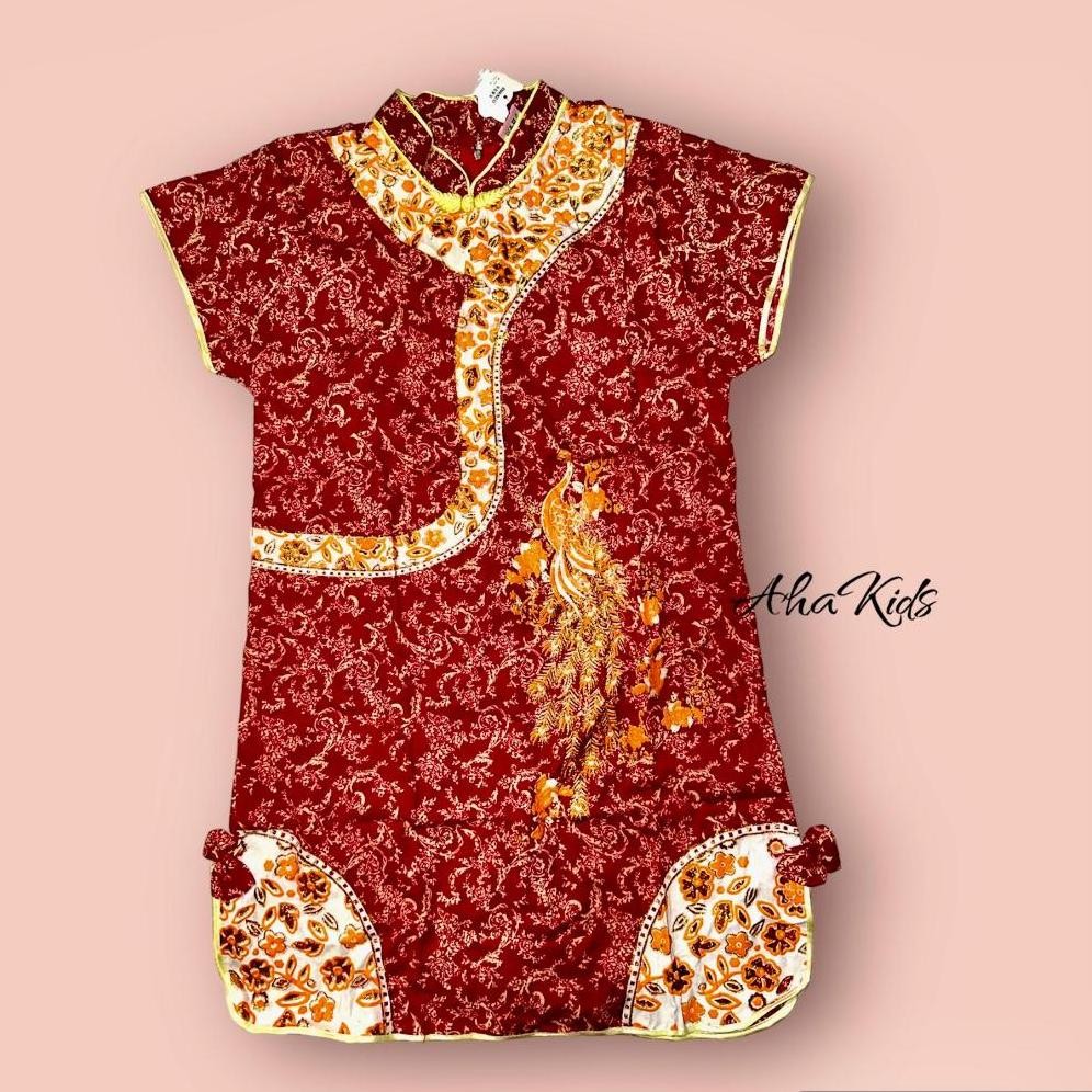 CR - BAJU CINA CHEONGSAM ANAK PEREMPUAN MODEL DRESS ANAK MOTIF BURUNG MERAK BUNGA/DRESS CINA ANAK CE