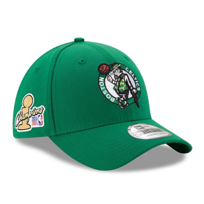 Boston Celtics 2024 NBA Finals Champions Side Patch 39THIRTY Flex Hat New Era Kelly Green. Topi