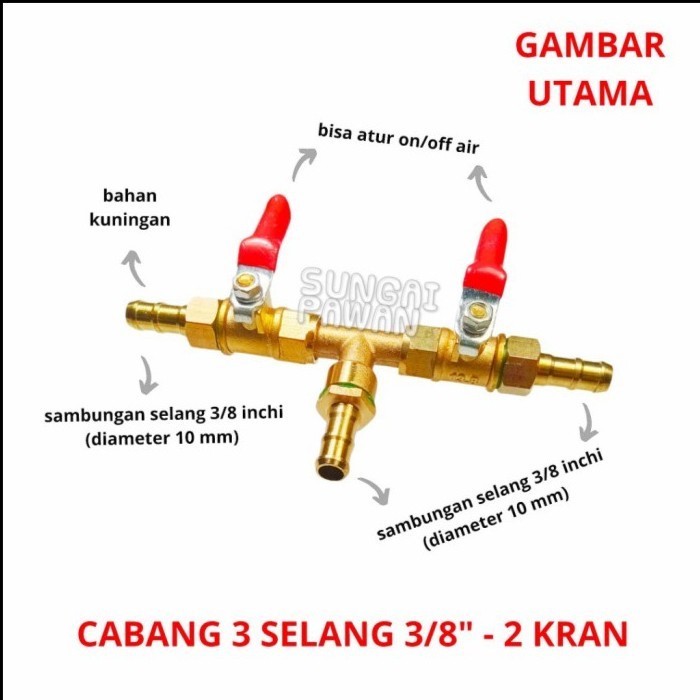 Sambungan selang gas LPG 3/8 inchi cabang 3 stop kran keran hose joint
