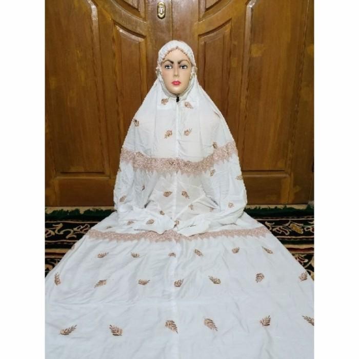 Mukena terusan dewasa bahan rayon Mukena lajuran kerut bordir daun lembut premium