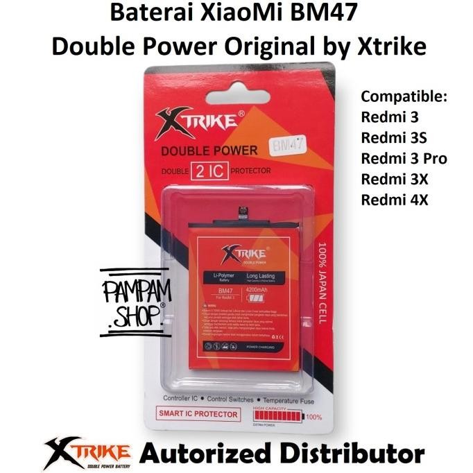 Baterai Xtrike Double Power Xiaomi Bm47 Redmi 3 3S Pro 3X 4X Batre Ori