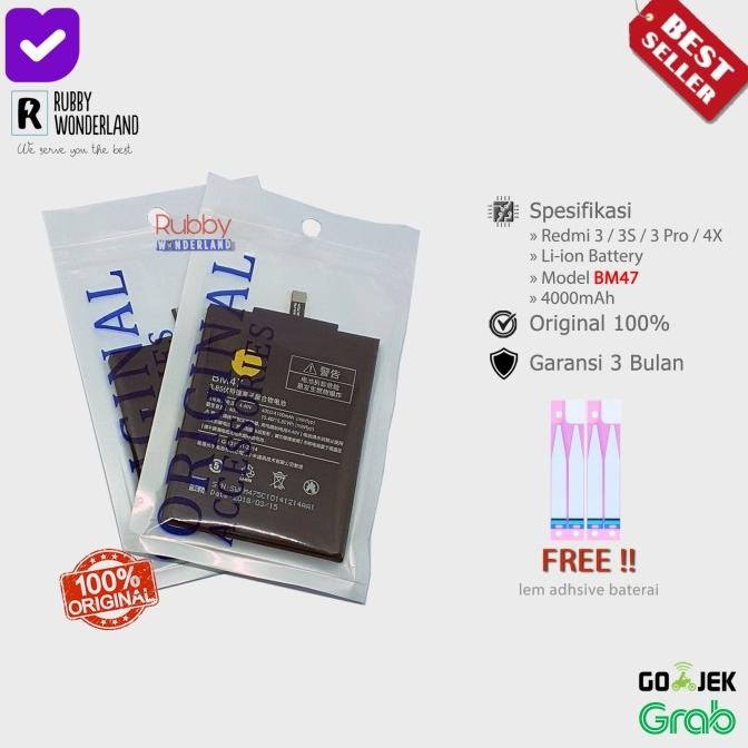 Original 100% Xiaomi Redmi 3 / Redmi 4X Bm47 Baterai / Batre / Baterry