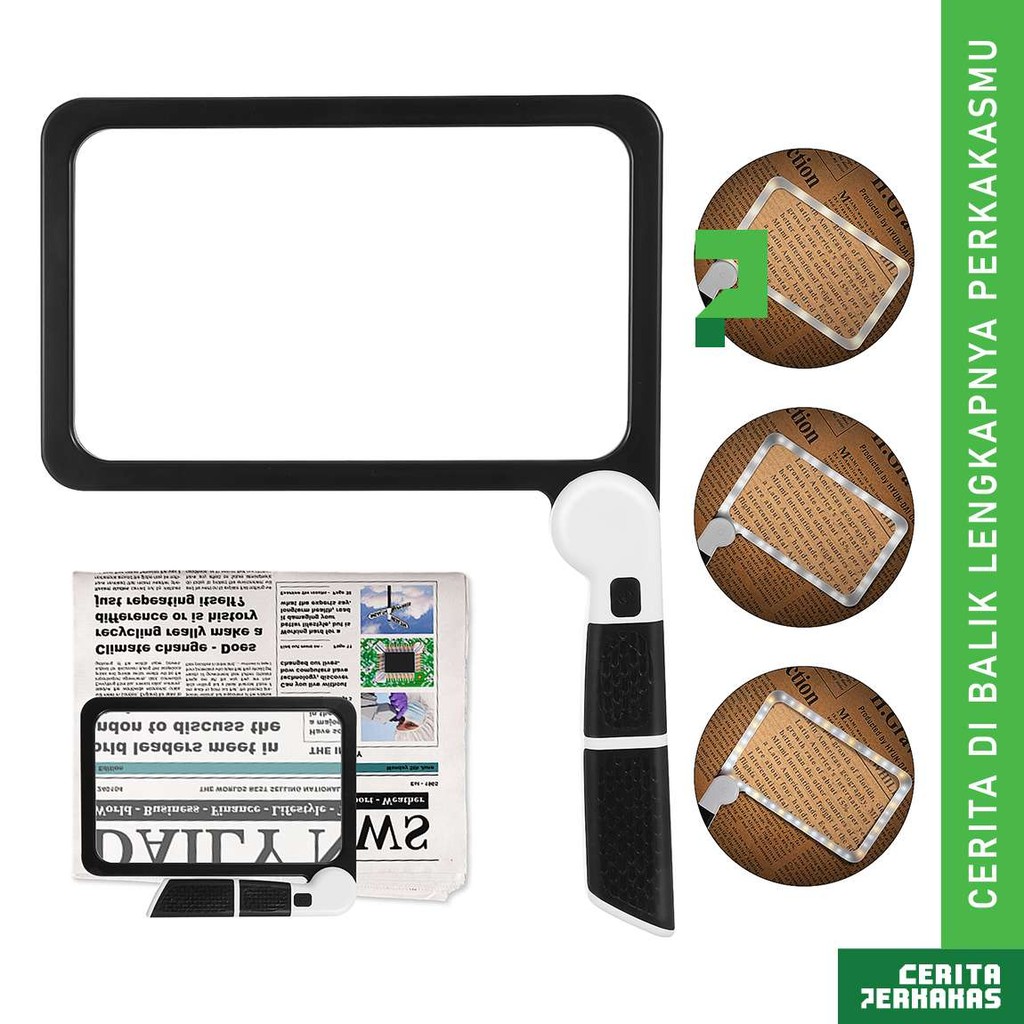 

Pembesar Kaca Lipat LED 5X 185x110mm AG72 CP / Loupe Lampu Lup Untuk Membaca Buku Lensa Magnifier Handheld Persegi / Perhiasan Batuan Handheld