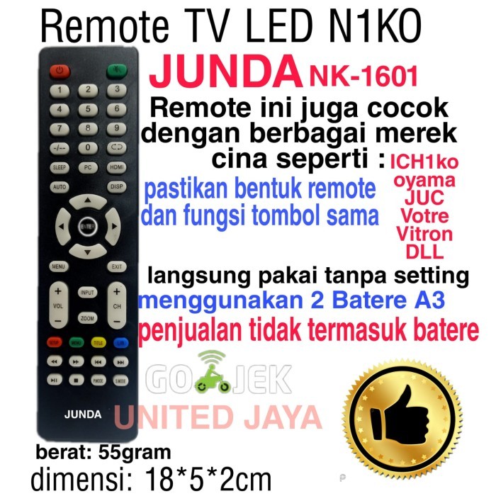 REMOTE LED TV CINA REMOTE TV LED NIKO JUNDA NK-1601