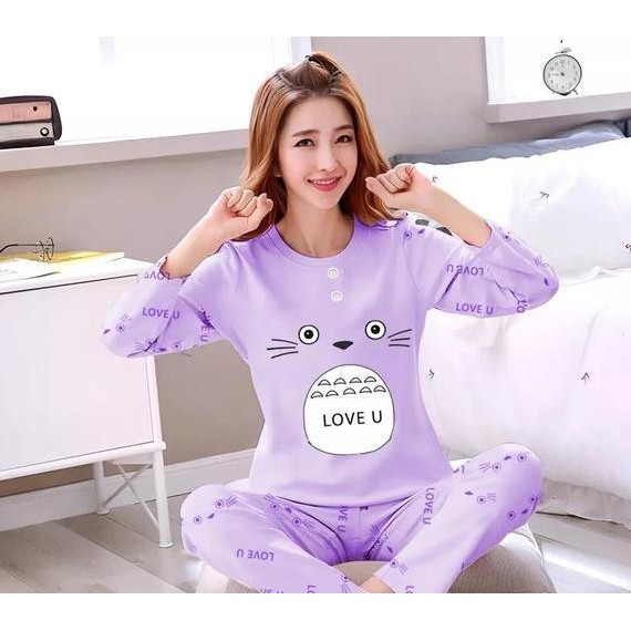 KLO baju tidur wanita modern/piyama lengan panjang/pakaian tidur anak perempuan kekinian/set baju sa