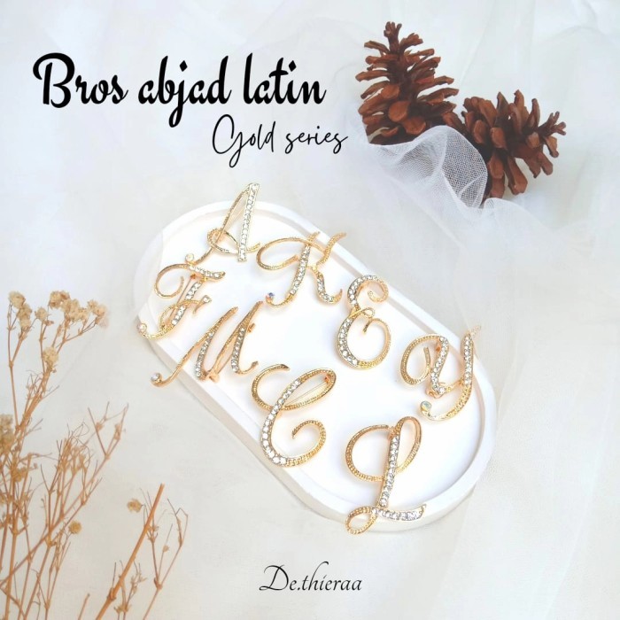 Bros Jilbab Huruf Latin Warna Emas Bross Hijab Mewah Premium