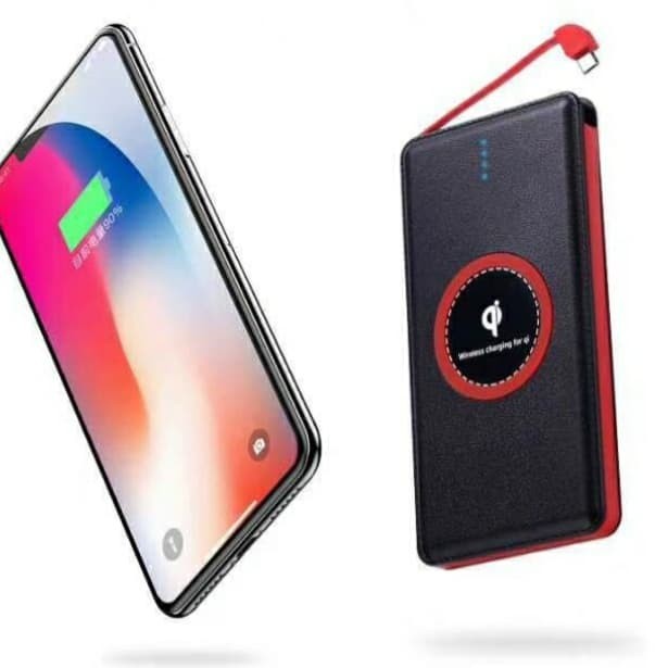 Power Bank 10.000mah Slim RED Leather Wireless QI + Cable