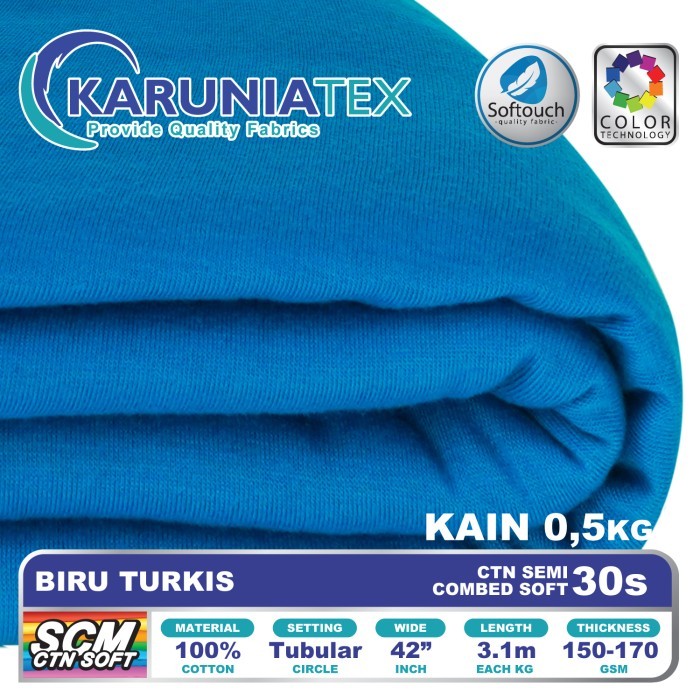 

Bahan Kaos Cotton Semi Combed 30s 0,5 Kg Biru Turkis