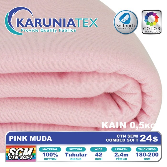 

Bahan Kaos Cotton Semi Combed 24s 0,5 Kg Pink Muda