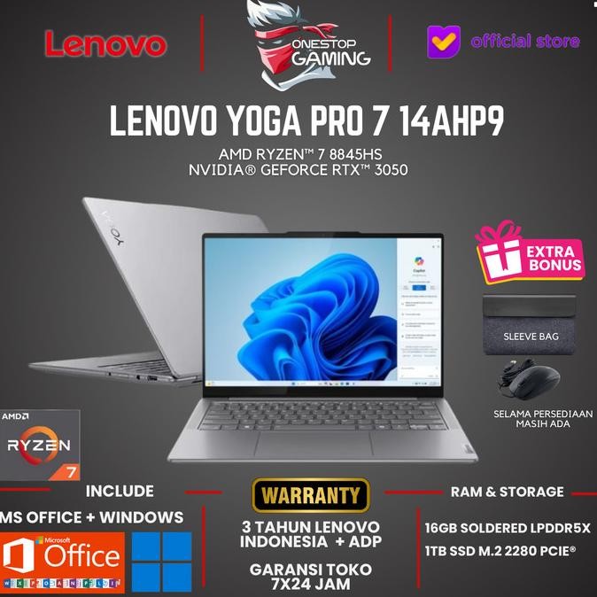 Lenovo Yoga Pro 7 14Ahp9 Ryzen 7 8845Hs Rtx 3050 16Gb 1Tb Ssd 14.5" 2.5K Touchscreen