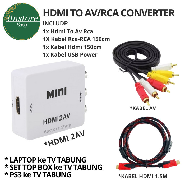 DISKON KABEL HDMI TO RCA LAPTOP KE TV Tabung HdMi2 AV kabel HDMI RCA/LR