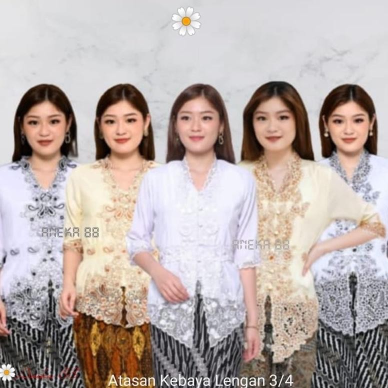 de Kebaya Senada Modern Silky Import Kombinasi Brokat Bordir Putih