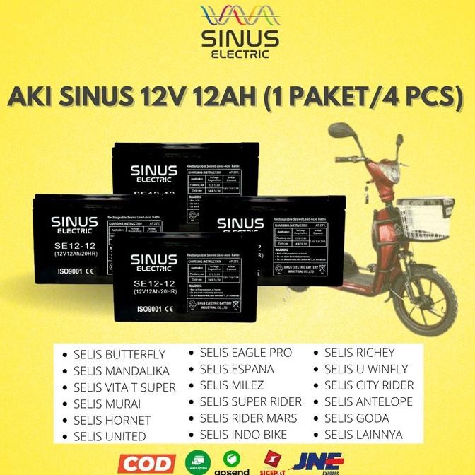 Aki Sepeda Listrik Selis 1 Paket 12V 12Ah Aki Vrla Sinus 12V 12Ah