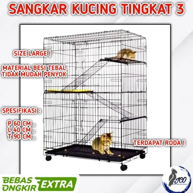 Kandang Kucing Lipat 3 Tingkat Dengan Roda Kandang Kucing Tingkat 3 L