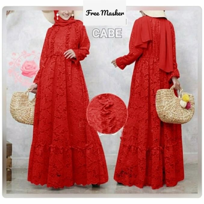 gamis mahika merah cabe L XL XXL 3XL 4XL JUMBO dress brukat mah gb