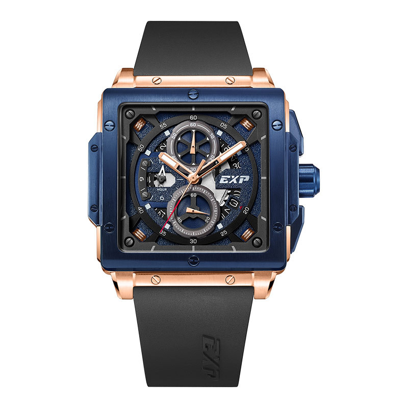 Jam Tangan Pria Expedition Chronograph E 6844 MC RURBU Men Blue Dial Black Rubber Strap