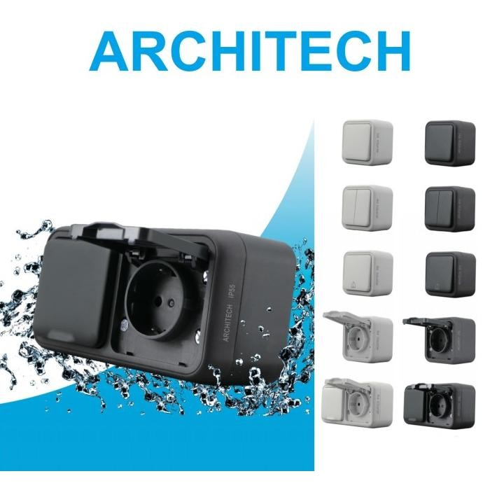 TERBARU ARCHITECH STOP KONTAK / STOP KONTAK WATERPROOF ARCHITECH V12 BLACK 
