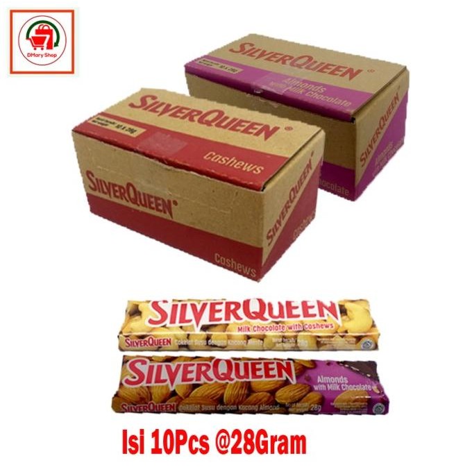 

Silverqueen Almonds Cashews Milk Chocolate 1 Box Isi 10Pcs 280Gram AS85