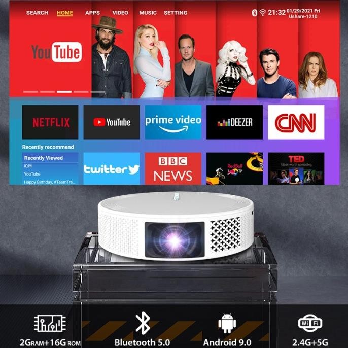 Proyektor M96 T269 300 Ansl Smart Projector Hi-Fi Speaker Android 9.0