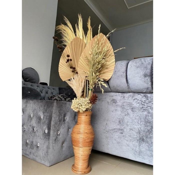 Hauser- Daun Palem Kering Rustic Dan Pot Tinggi 40Cm/Dekorasi Rustic