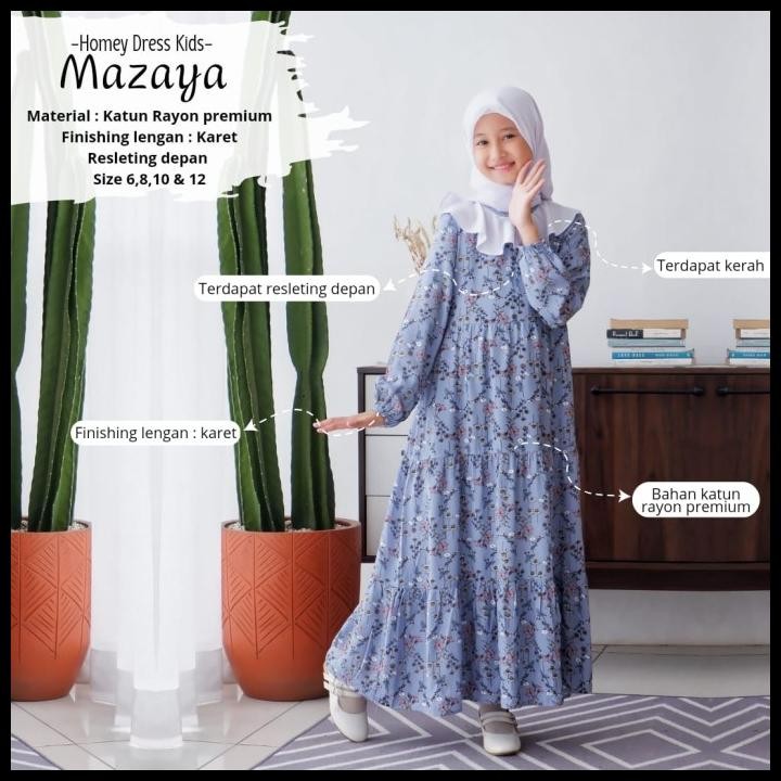 New Gamis Anak Motif / Homey Dress Mazaya Kids Bahan Rayon Premium Produk Terlaris