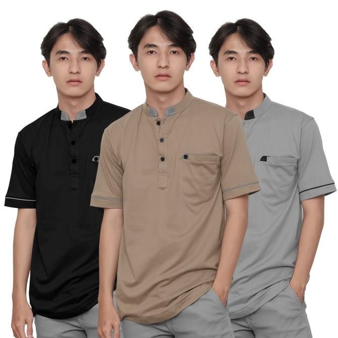 BAJU KOKO PRIA KAOS KURTA LENGAN PENDEK DEWASA RASYID