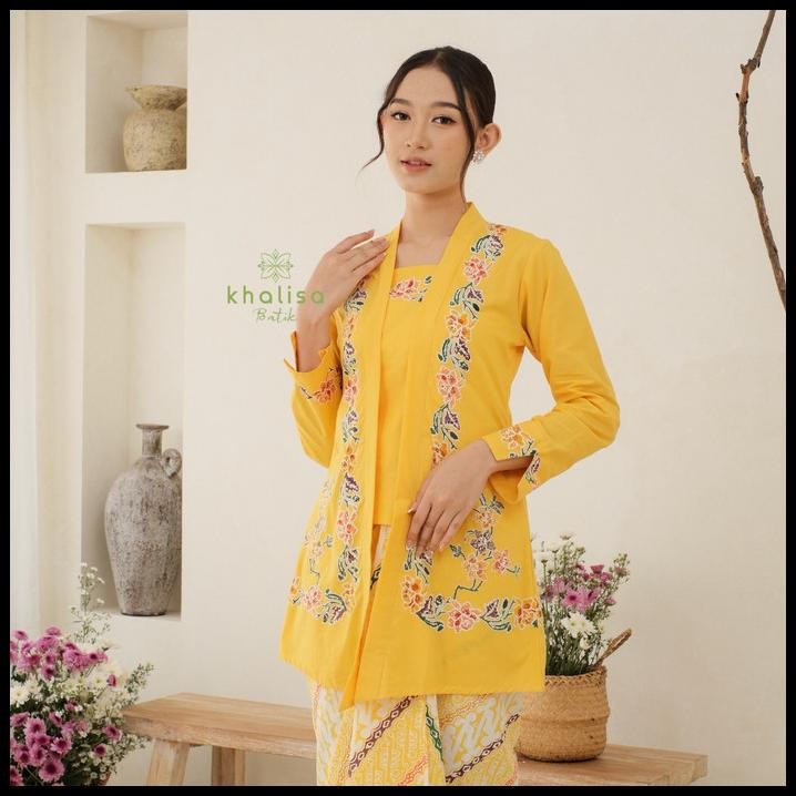 Kebaya Encim Muslim Batik Lengan Panjang - Kuning Best Seller